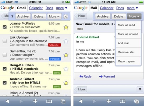 New mobile version of Gmail.