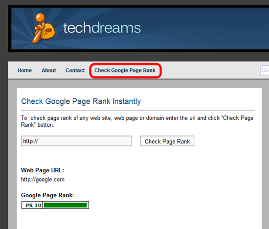 Check_Google_Page_Rank_Using_Tech_Dreams_Free_Tool
